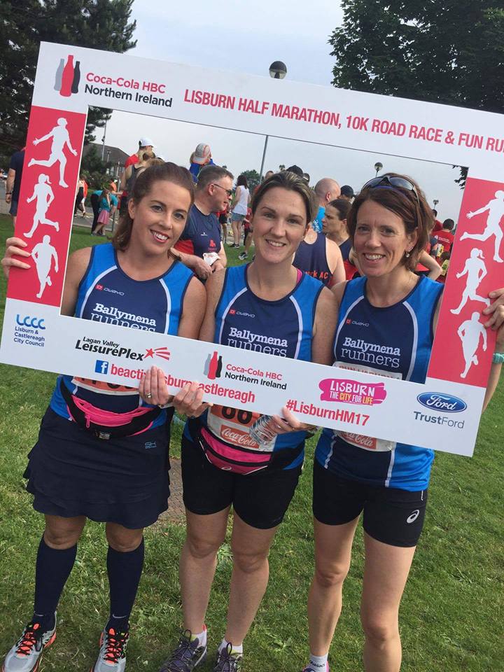 Helen McCormack, Geraldine McClintock and Lynne McFetridge before the Lisburn Half Marathon