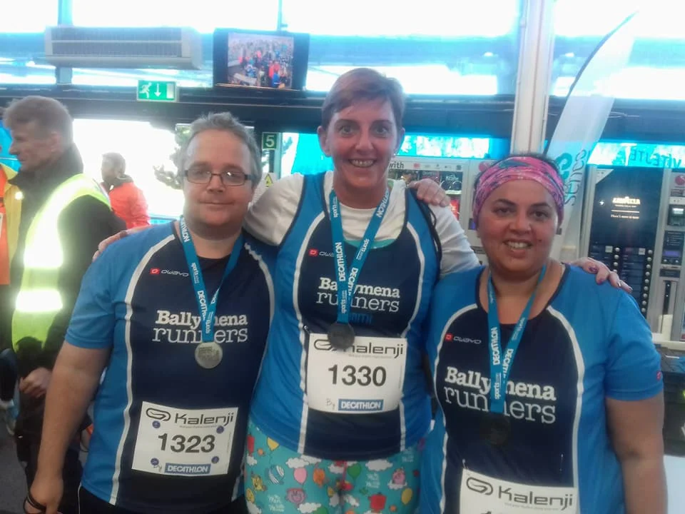 Martin Harris, Judith Irwin and Parveen Akhtar after the Decathlon 10k