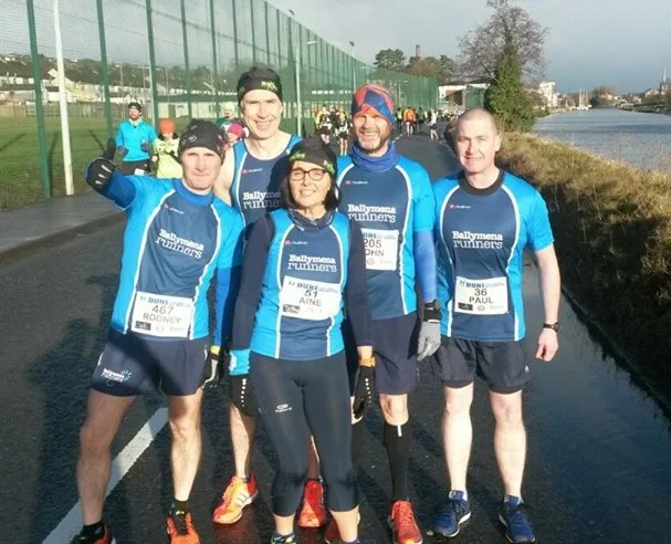 Rodney Agnew, John Hasson, Aine Hasson, John Robinson and Paul Cupples at the DUNE Half Marathon