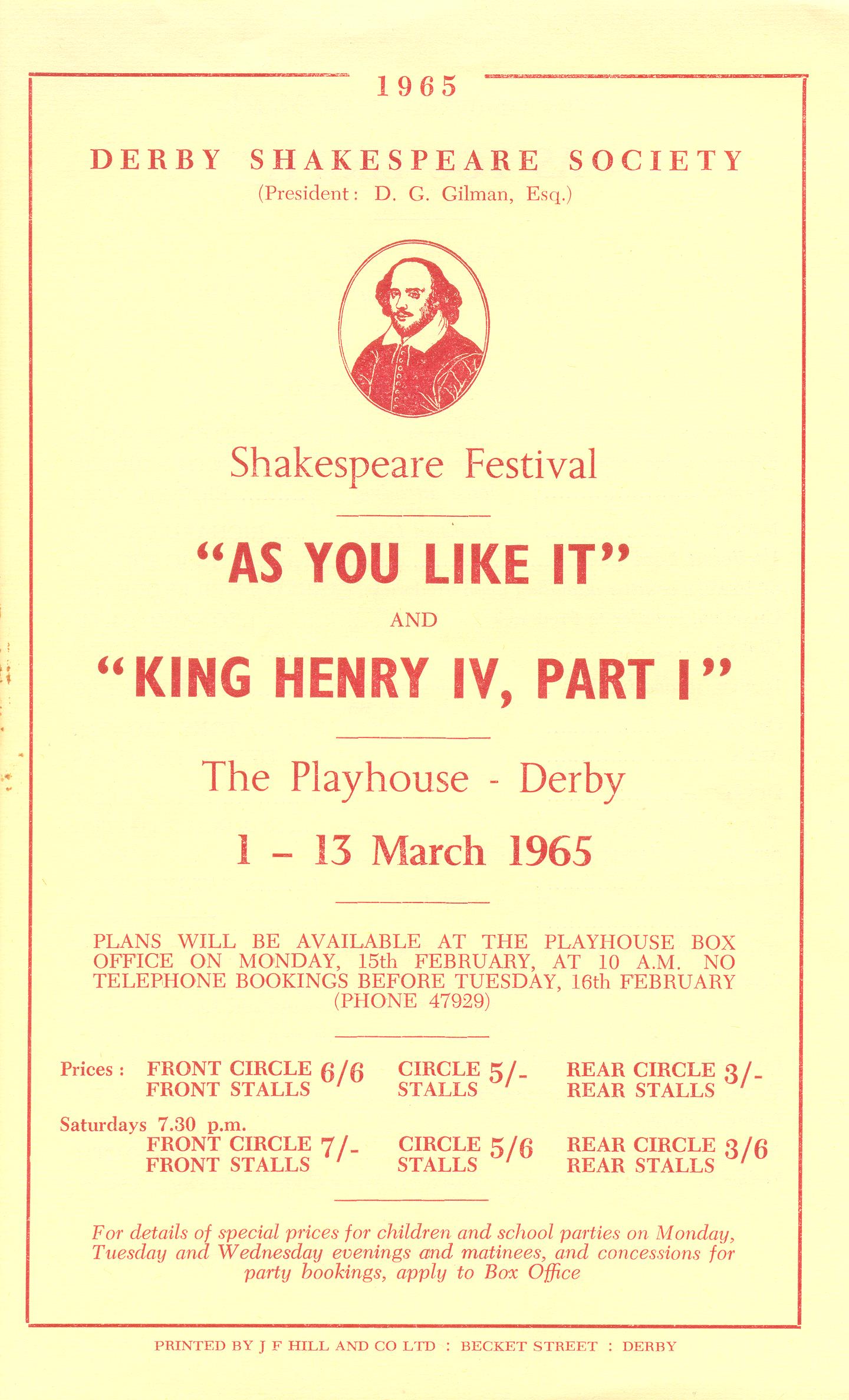 'As You Like It' & Henry IV (Part I) 1965