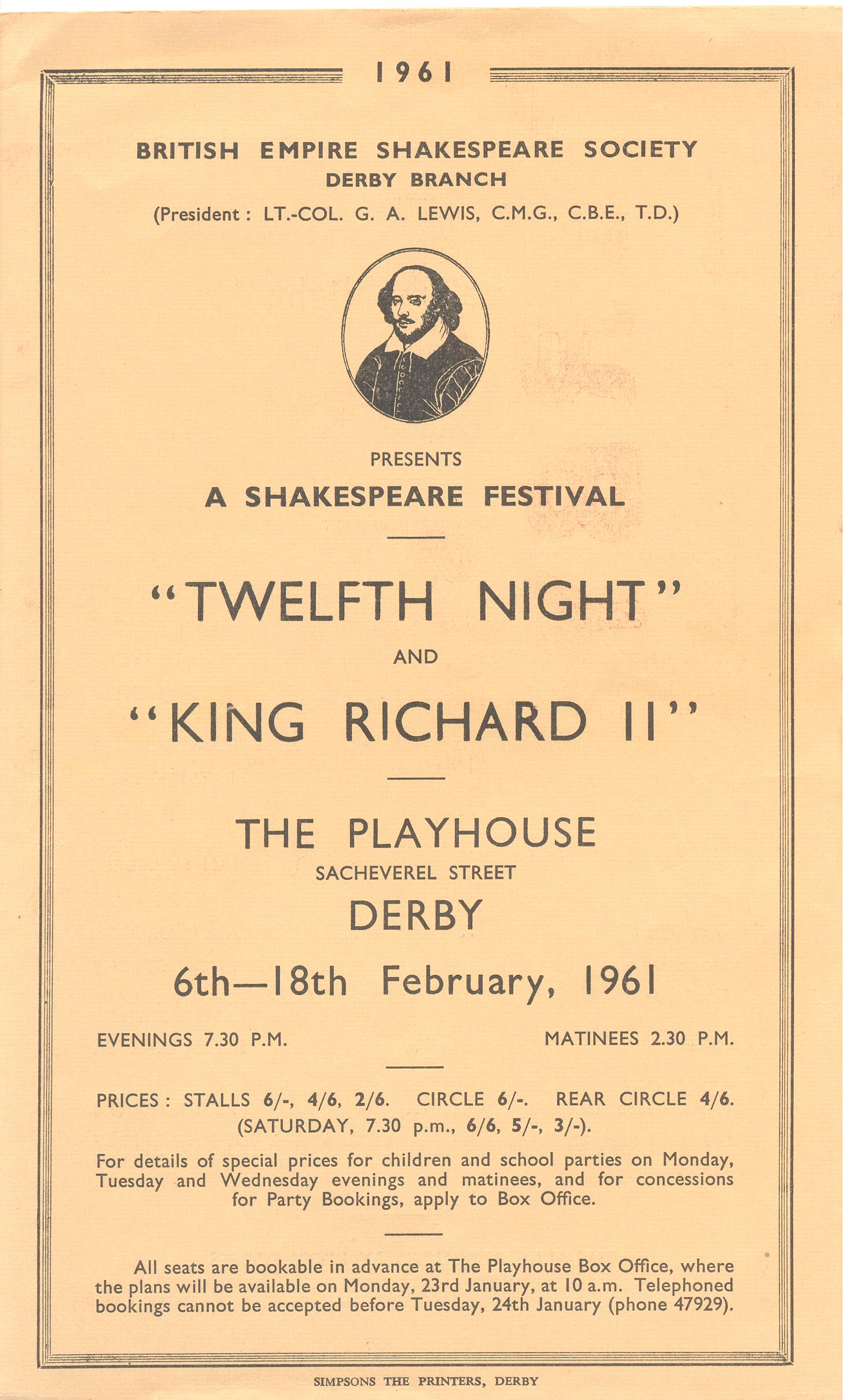 'Twelfth Night' & 'Richard II' 1961