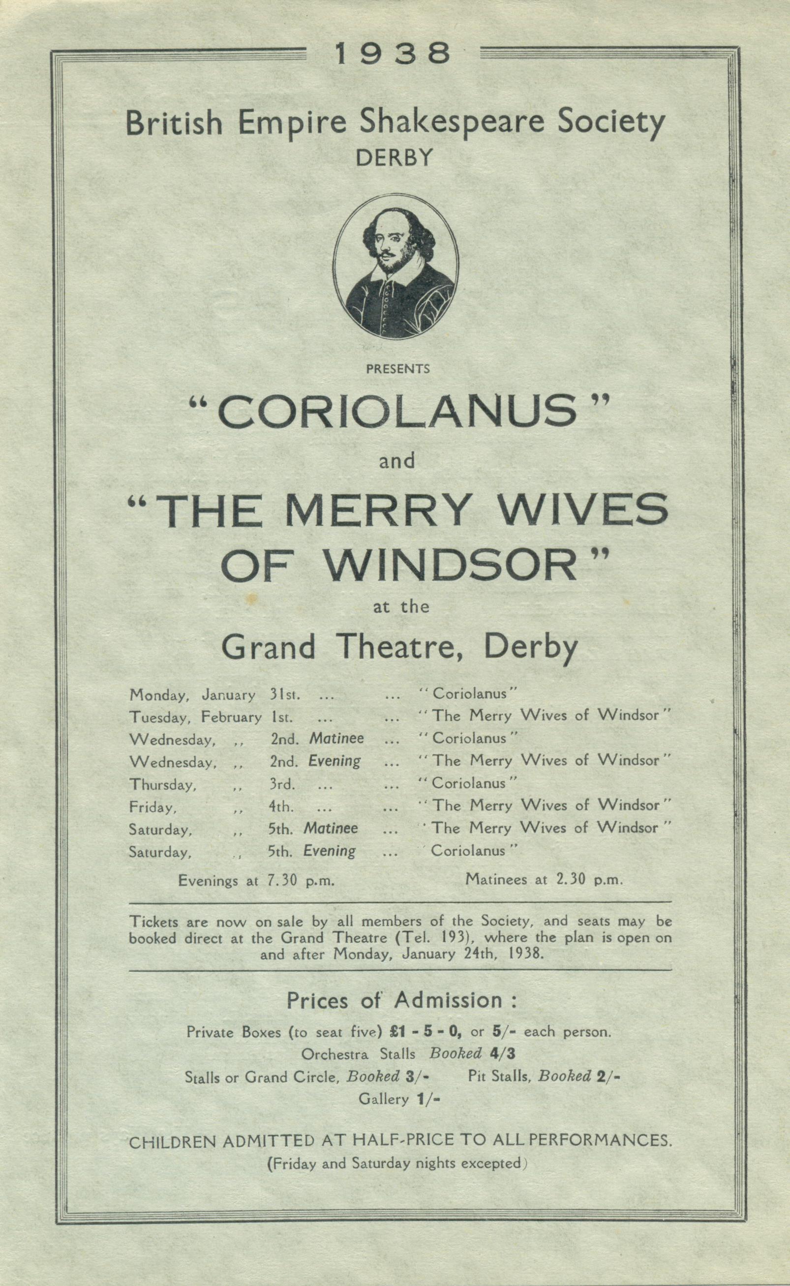 'Coriolanus' & 'The Merry Wives Of Windsor' 1938