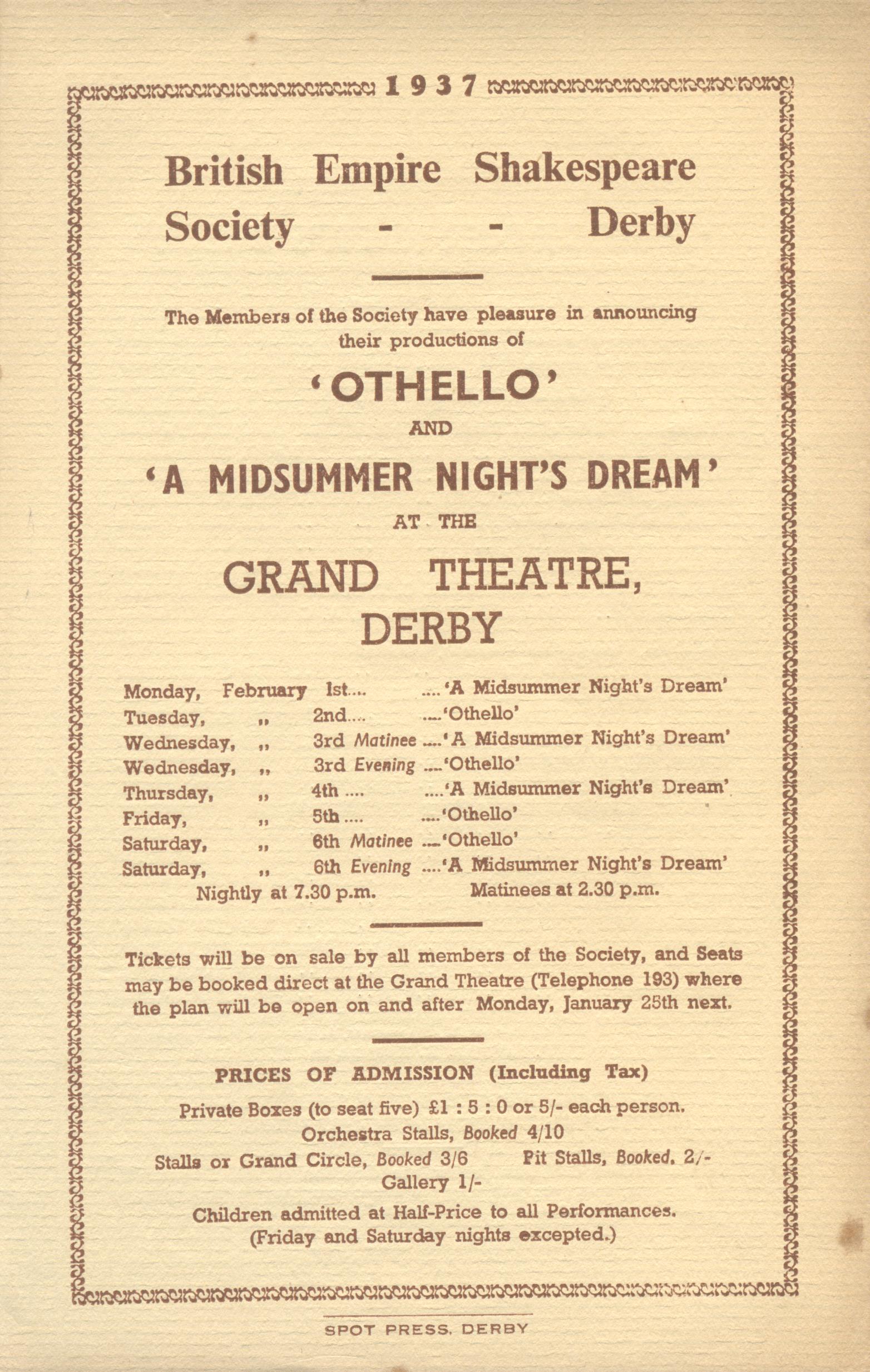 'Othello' & A Midsummer Night's Dream' 1937