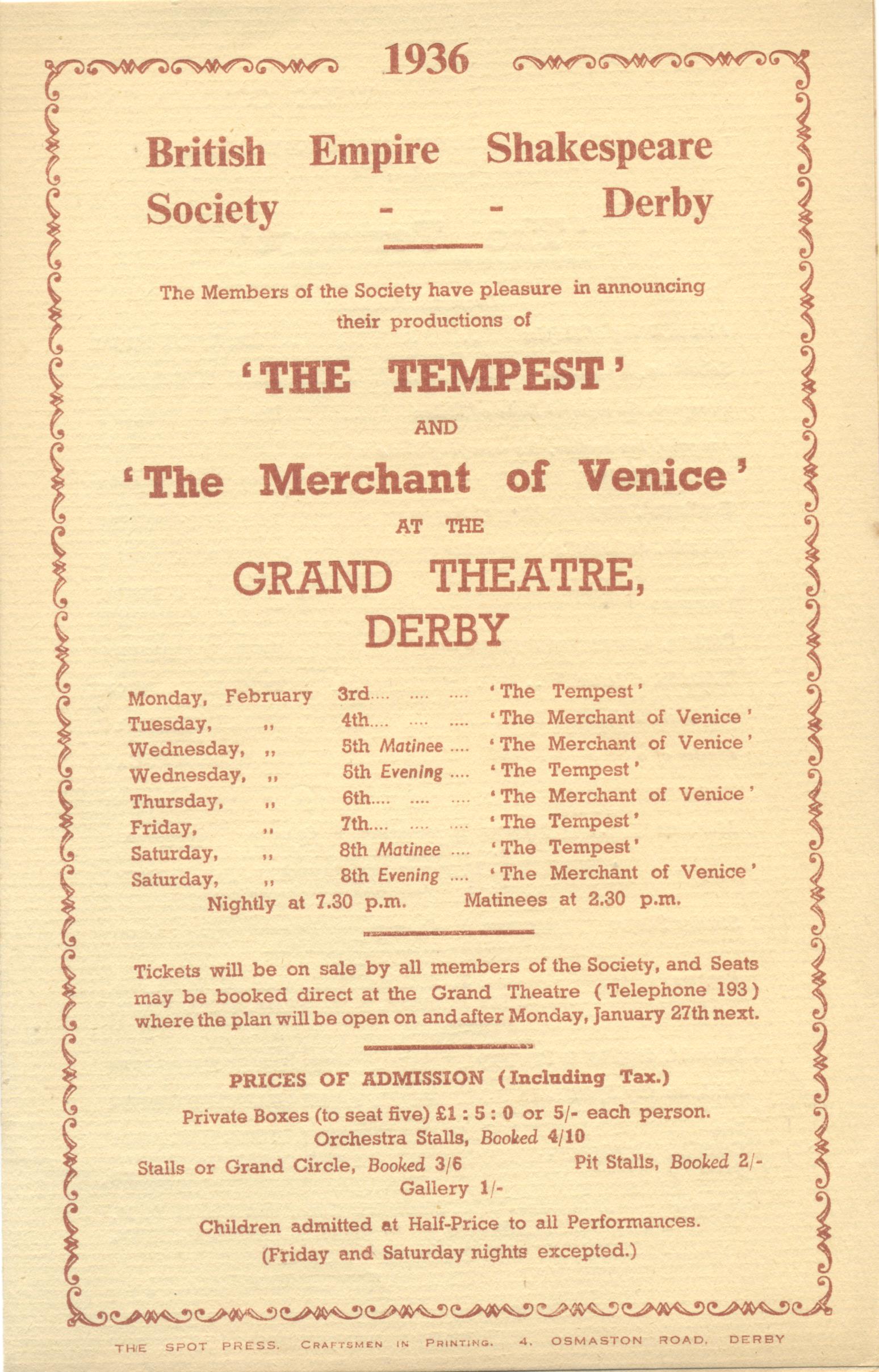 'The Tempest' & 'The Merchant Of Venice' 1936