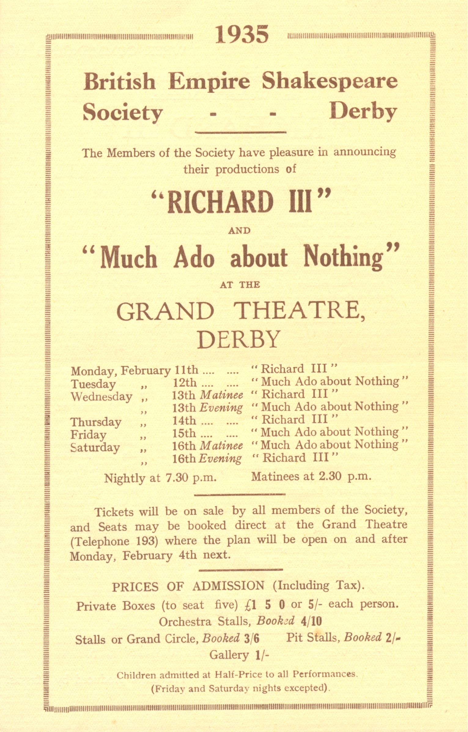 'Richard III' & 'Much Ado About Nothing' 1935