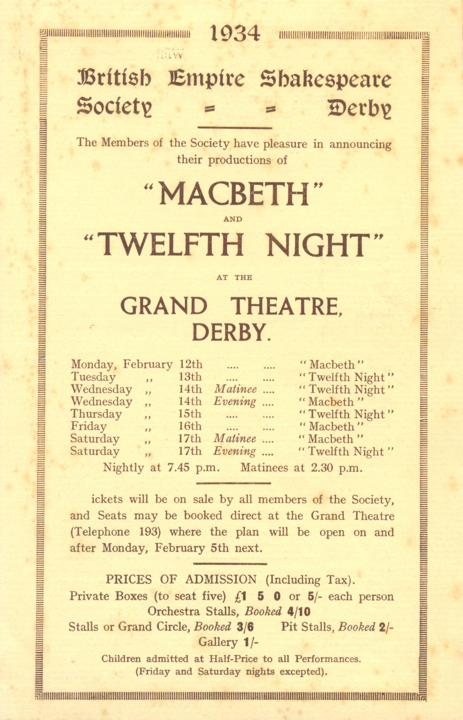 'Macbeth' & 'Twelfth Night' 1934