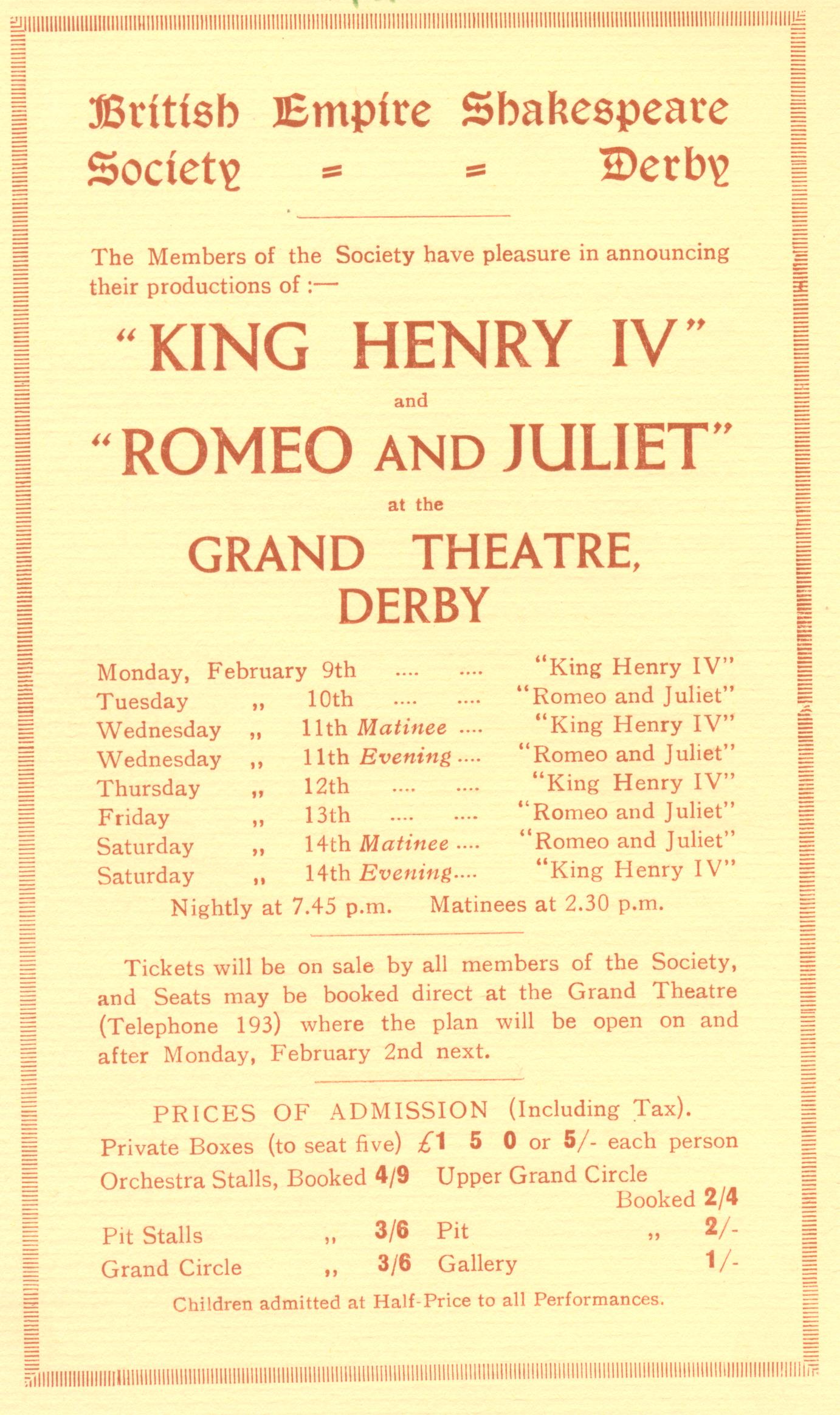 'Henry IV (Part I)' & 'Romeo & Juliet' 1931