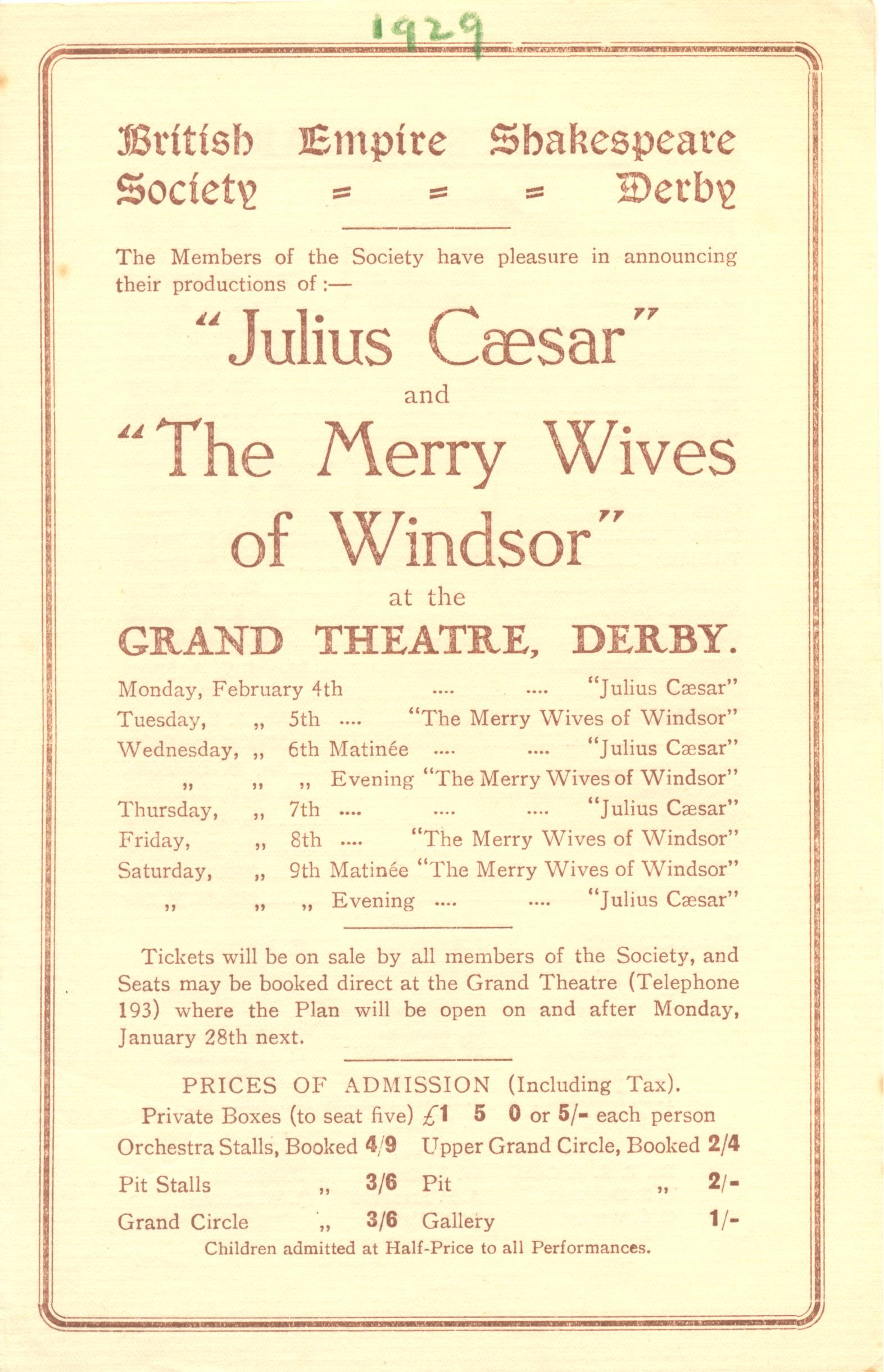 'Julius Caesar' & 'The Merry Wives Of Windsor' 1929