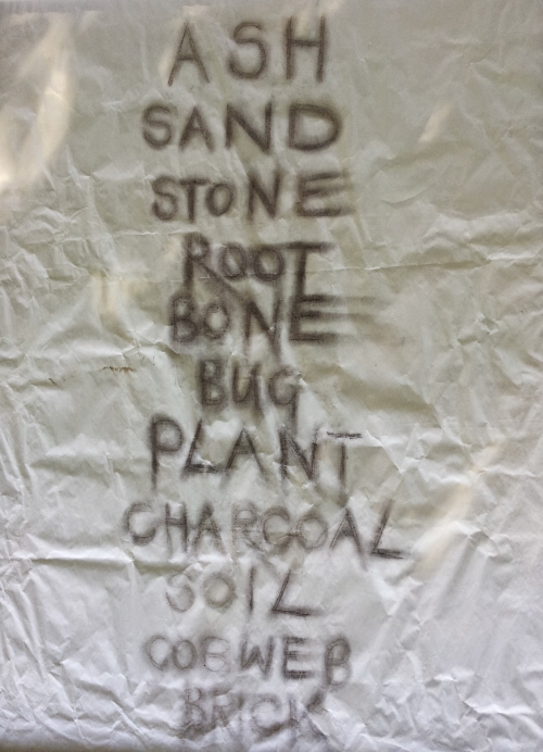 Drawing made from charcoal found in the wall of the hole, recording the contents of the walls.