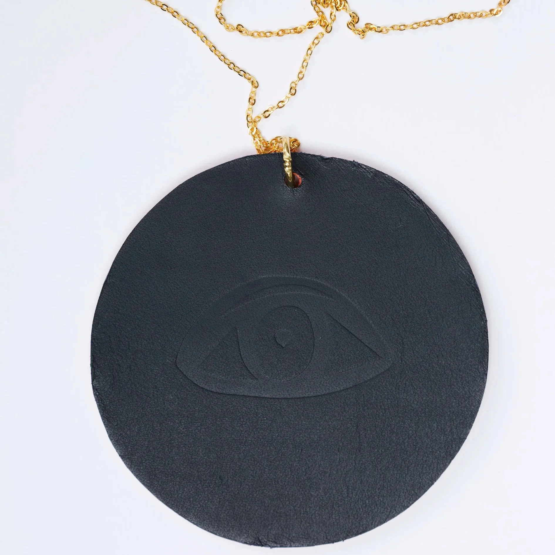 Back+-+Menwith+Hill+radome+gold+foil+embossed+on+dark+grey+leather+pendant+with+gold+plated+chain.jpg