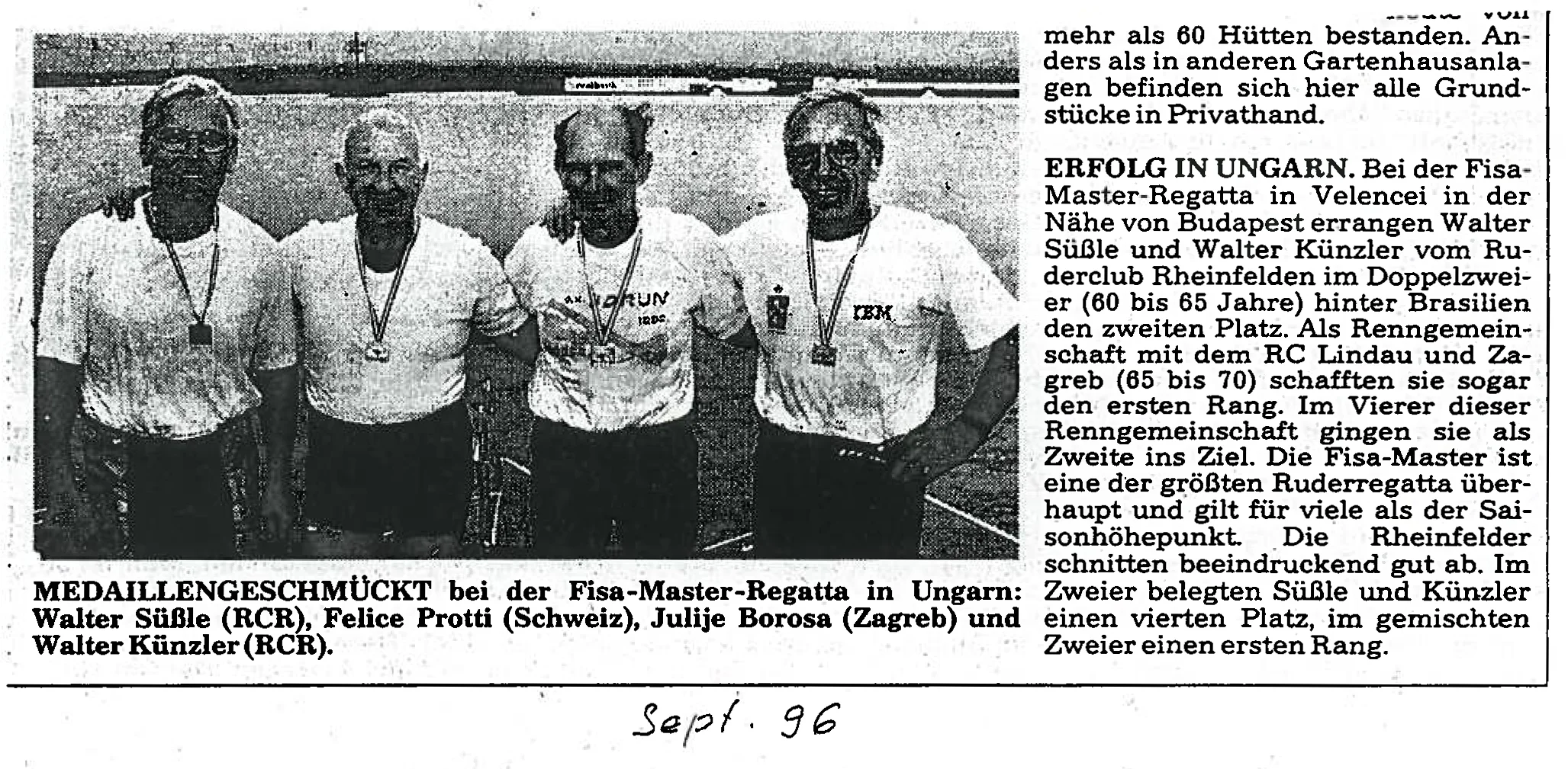Viele Zeitungsartikel bezeugen die erfolgreiche Ruderkarriere von Walti und seinen Kollegen