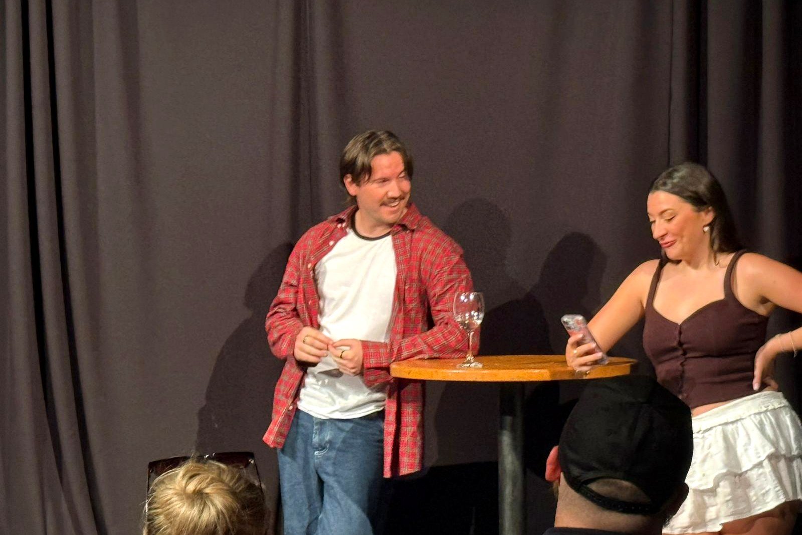 Greg Corrigan and Mia performing a scene from Clueless at a Manchester Actors Studio showcase in Salford.