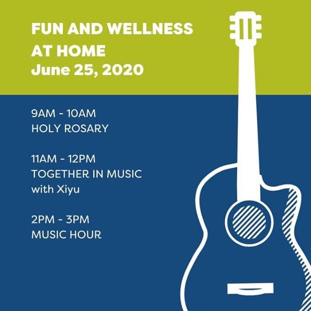 Join us for today's &quot;Fun and Wellness at Home&quot; activities! Tune in to CenterLight's Facebook page (www.facebook.com/centerlighthealthsystem) at 9AM for holy rosary with Carol. At 11AM, Xiyu will sing your favorite songs from different eras,