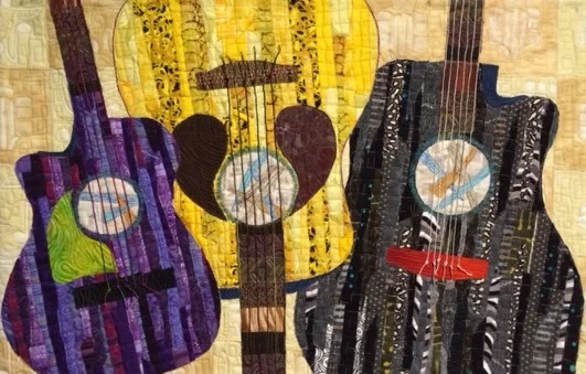 Purple/Yellow/Black Guitars (23" x 35 1/2")