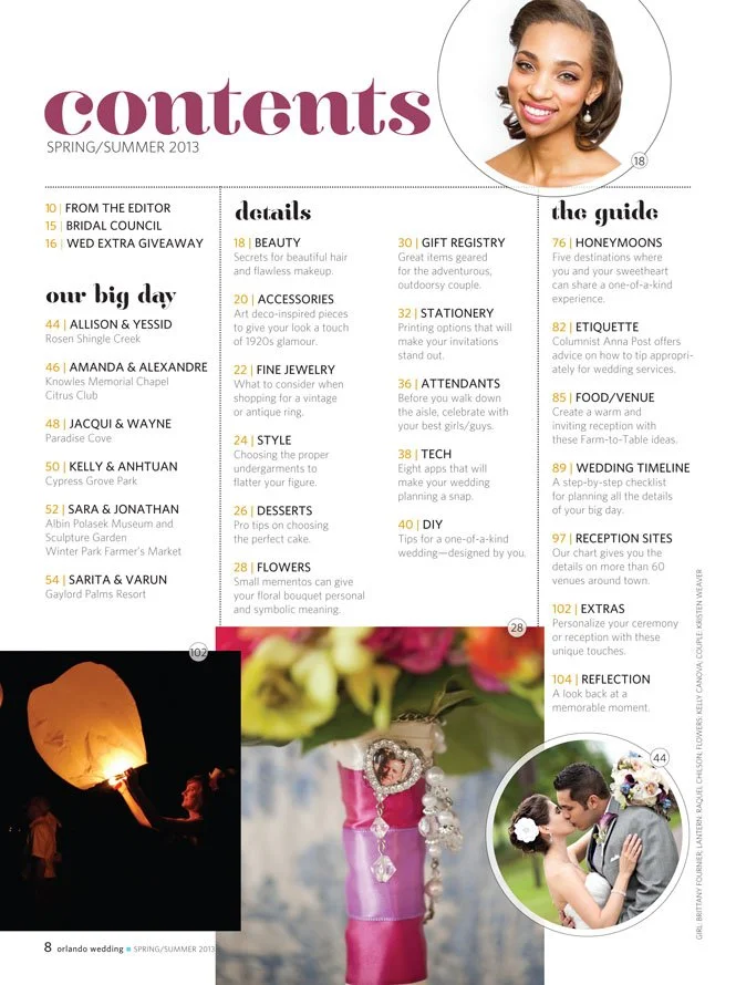 Orlando Wedding Magazine - Contents (102) Spring Summer 2013