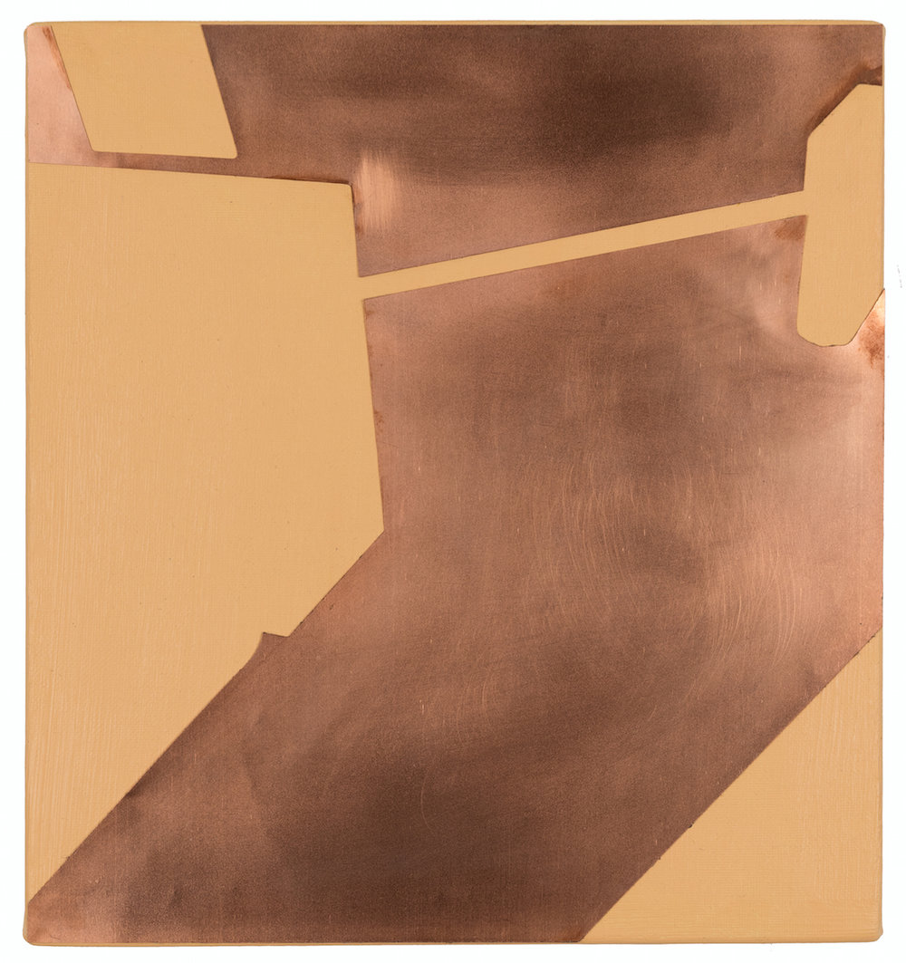 'Living even so No. 4', oil and copper sheet on canvas, 30 x 28 x 4 cm, 2016 Private collection