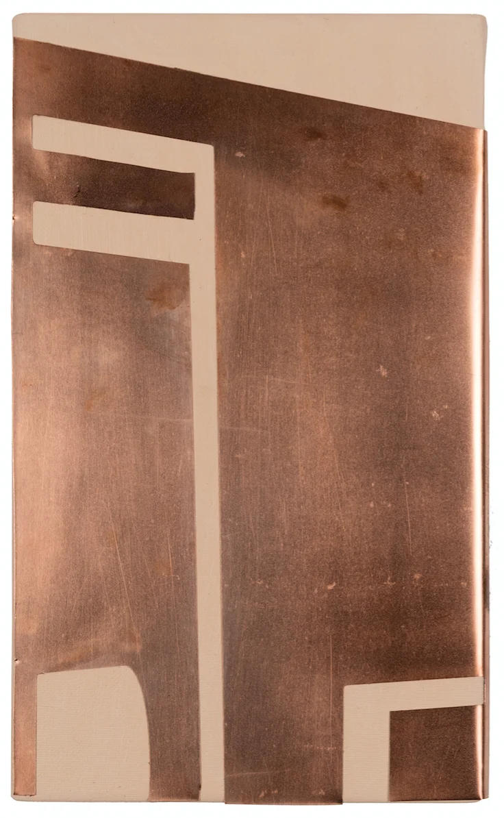 'Living even so No. 5', oil and copper sheet on canvas, 30 x 18 x 4 cm, 2016 Private collection