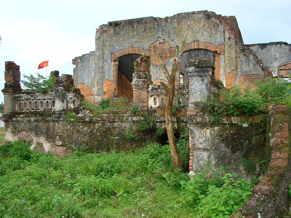 Ruins of French hospital in Muang Khoun Laos, former capital of Xieng Khuang province, destroyed by US bombing in the late 1960s. June 2009.