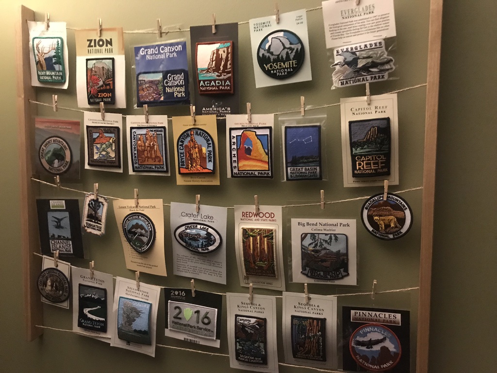 Some of the national park patches we’ve accumulated, in order of the visit. 