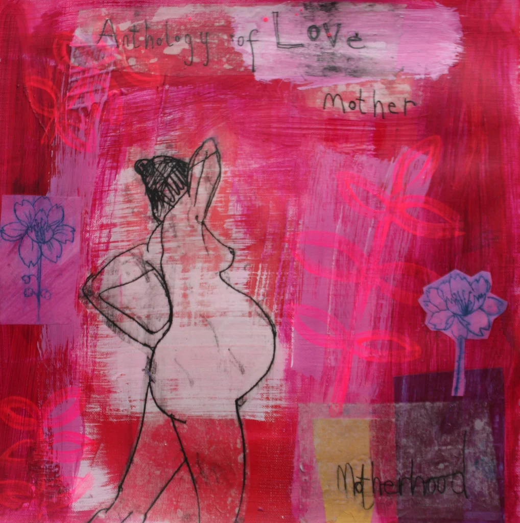 CLARE HAXBY 'Love from mother to child ' 30 x 30 cms mixed media