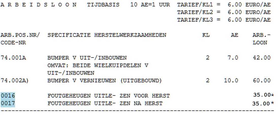 Het resultaat in de calculatie, waarbij de waarden natuurlijk enkel als voorbeeld dienen.