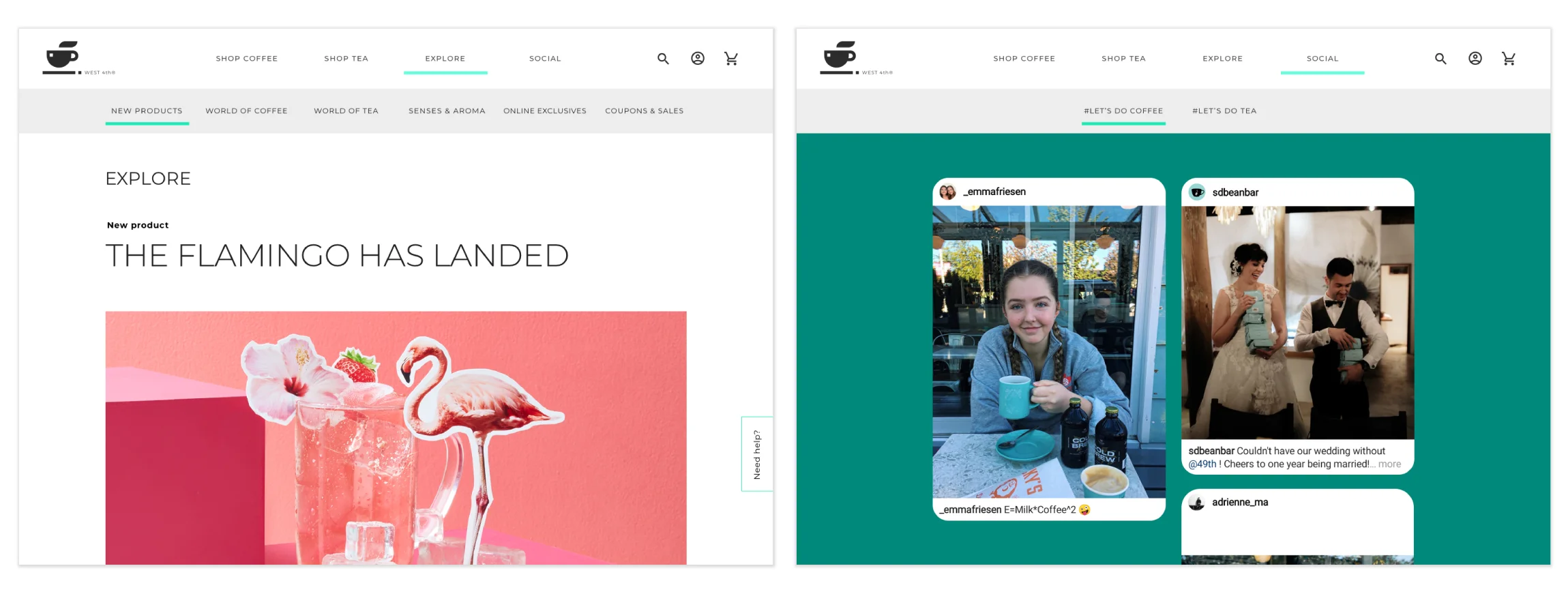 Explore and Social sections