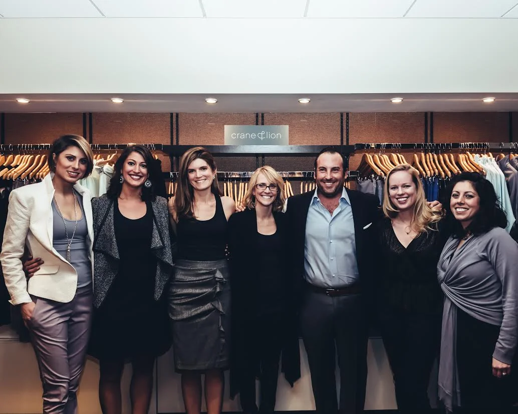 Crane&Lion Team: left to right Kim Ortengren (director of design and production), Anna Saluti (sales manager), Kaity Cimo (director of marketing), John Udelson (CEO), Leanne Gent (managing partner, operations), Caitriona Taylor (vp, sales), Lauren O'Neill (technical design manager). Photo credit Brad Romano