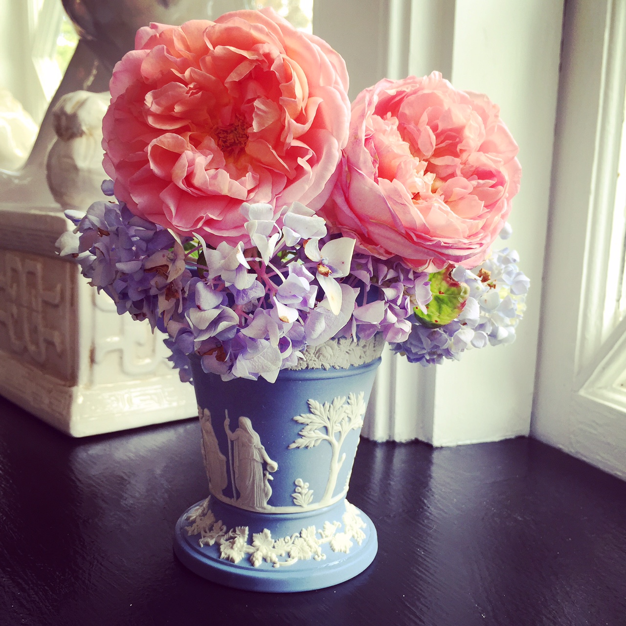Bringing my roses and hydrangeas inside for some happiness 