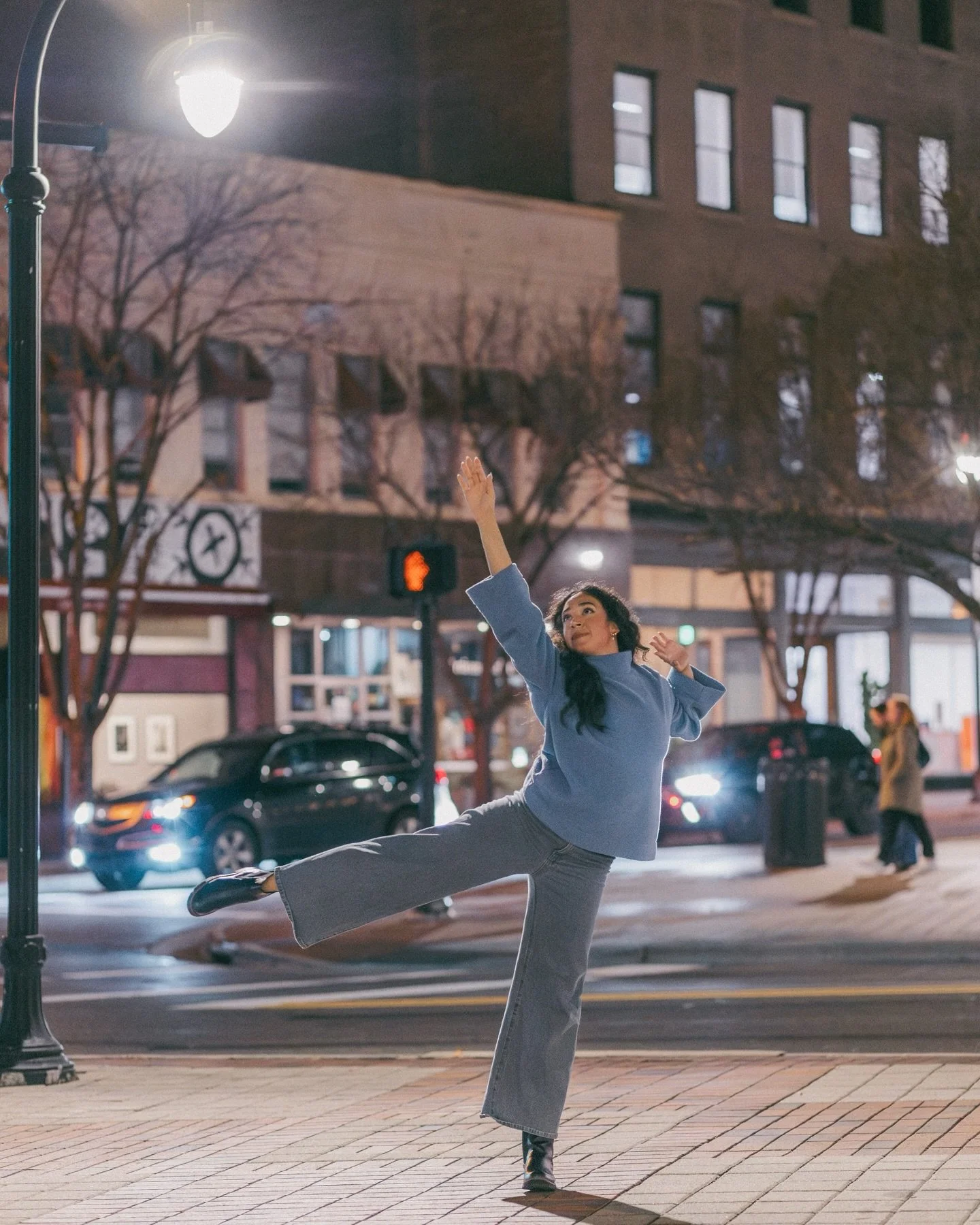 Mia glows brighter than the city lights! 🌃

I saw a tiktok that said Durham could be Brooklyn if you squint a little bit&hellip; what do you think?

&mdash;

#dancephotography #incameraeffects #incameramovement #longexposure #doubleexposure #creativ
