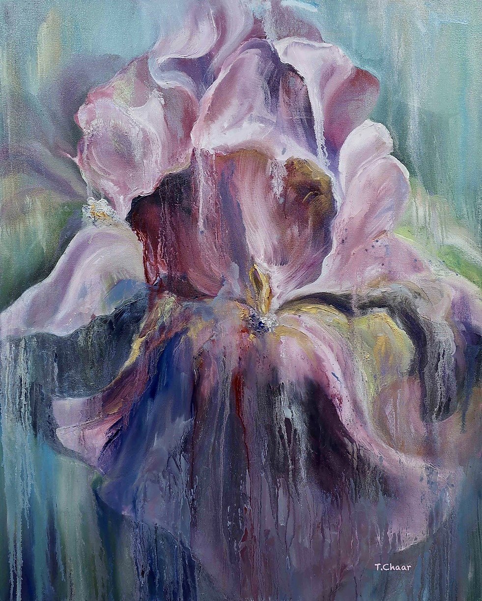 Iris under the Rain, oil on canvas.