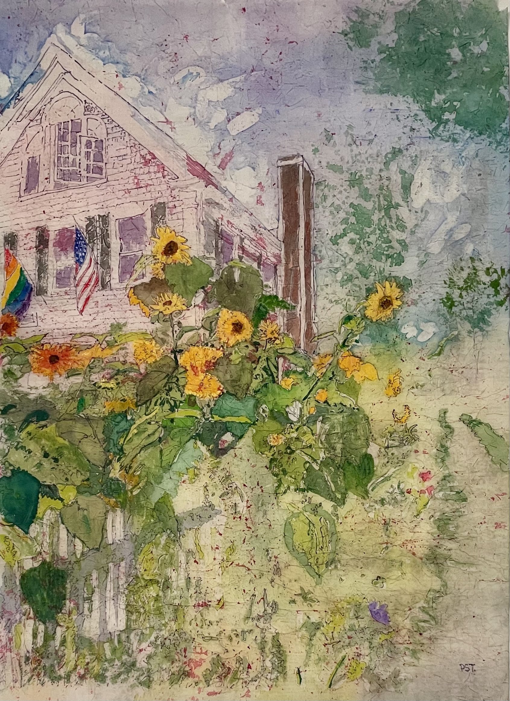 Freedom Flags, Watercolor Batik on Kinwashi Rice paper.