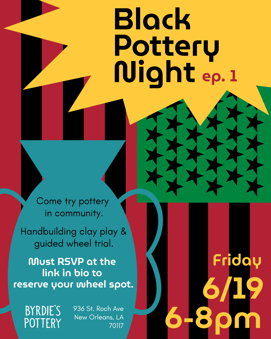 Black Pottery Night: Free Community Event: June 19, 2026 6-8PM (single session)