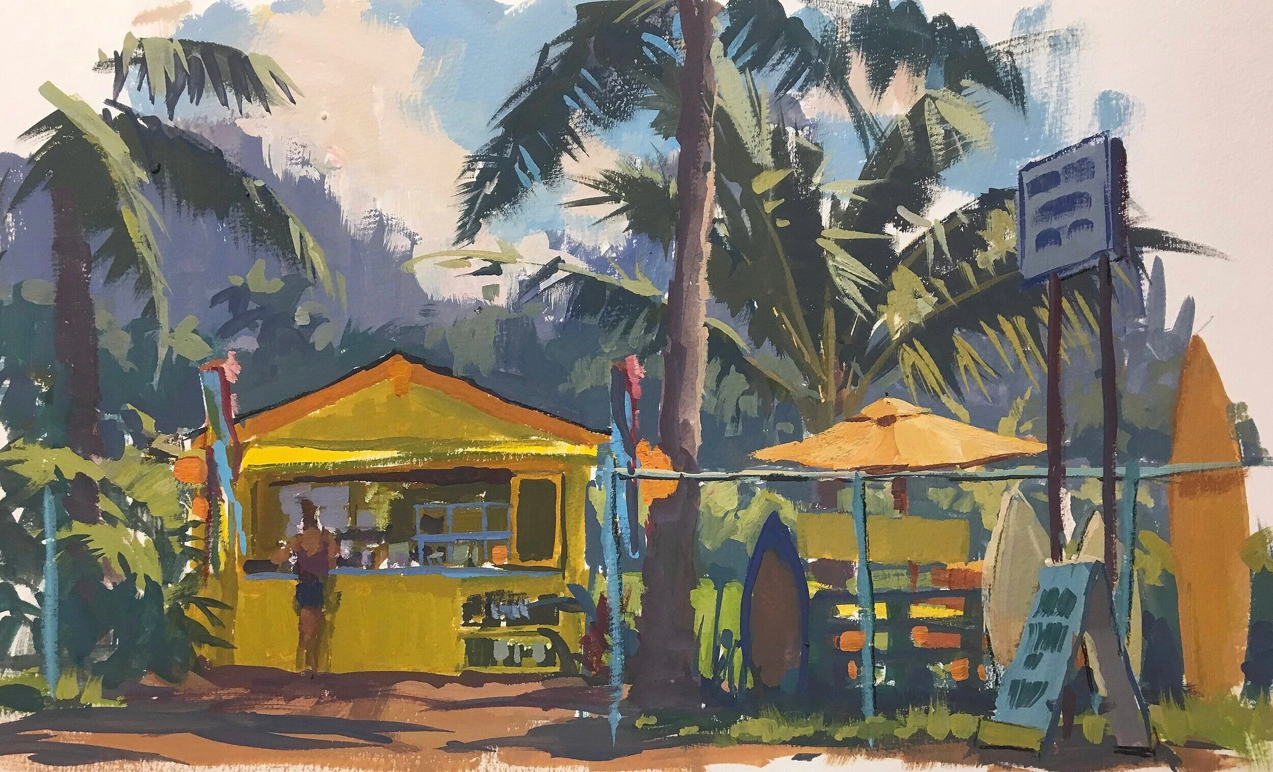The Sunrise Shack, North Shore, Oahu -8”x 12” gouache