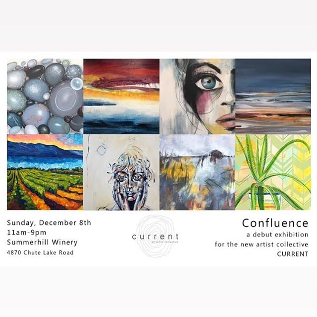 Sunday 11-9pm.
Come see the debut exhibition of Current, a collective of local fine artists. 
Don&rsquo;t forget to sip some lovely wine @summerhillwine.

@clarkehaugli 
@melissadinwoodieart 
@selena.sced.art 
@joancarolineart
 @galewoodhouse 
@nikki