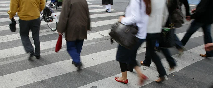 Assumed Leader of Pedestrians Leads Group Directly Into Oncoming Traffic