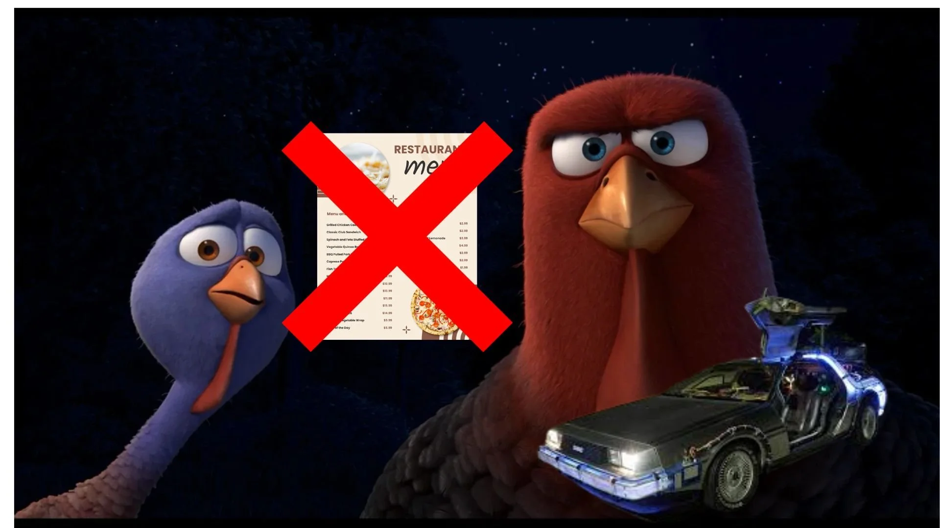 Reports Suggest That Two Turkeys are Planning to Go Back in Time to the First Thanksgiving to Get Turkey OFF the Menu 