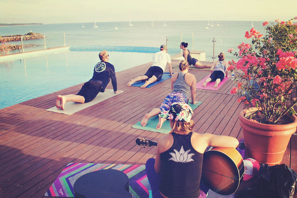 Yoga poolside class