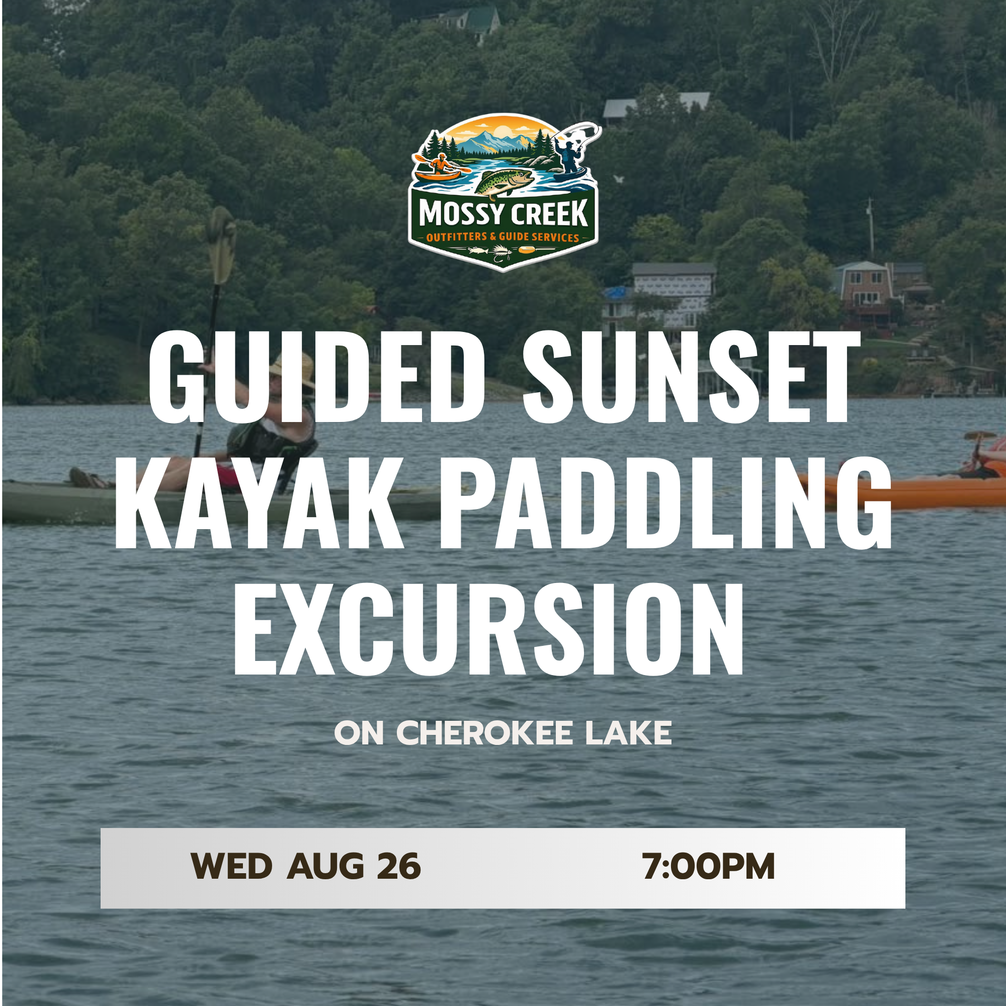 Guided Sunset Kayak Paddling Excursion on Lake Cherokee
