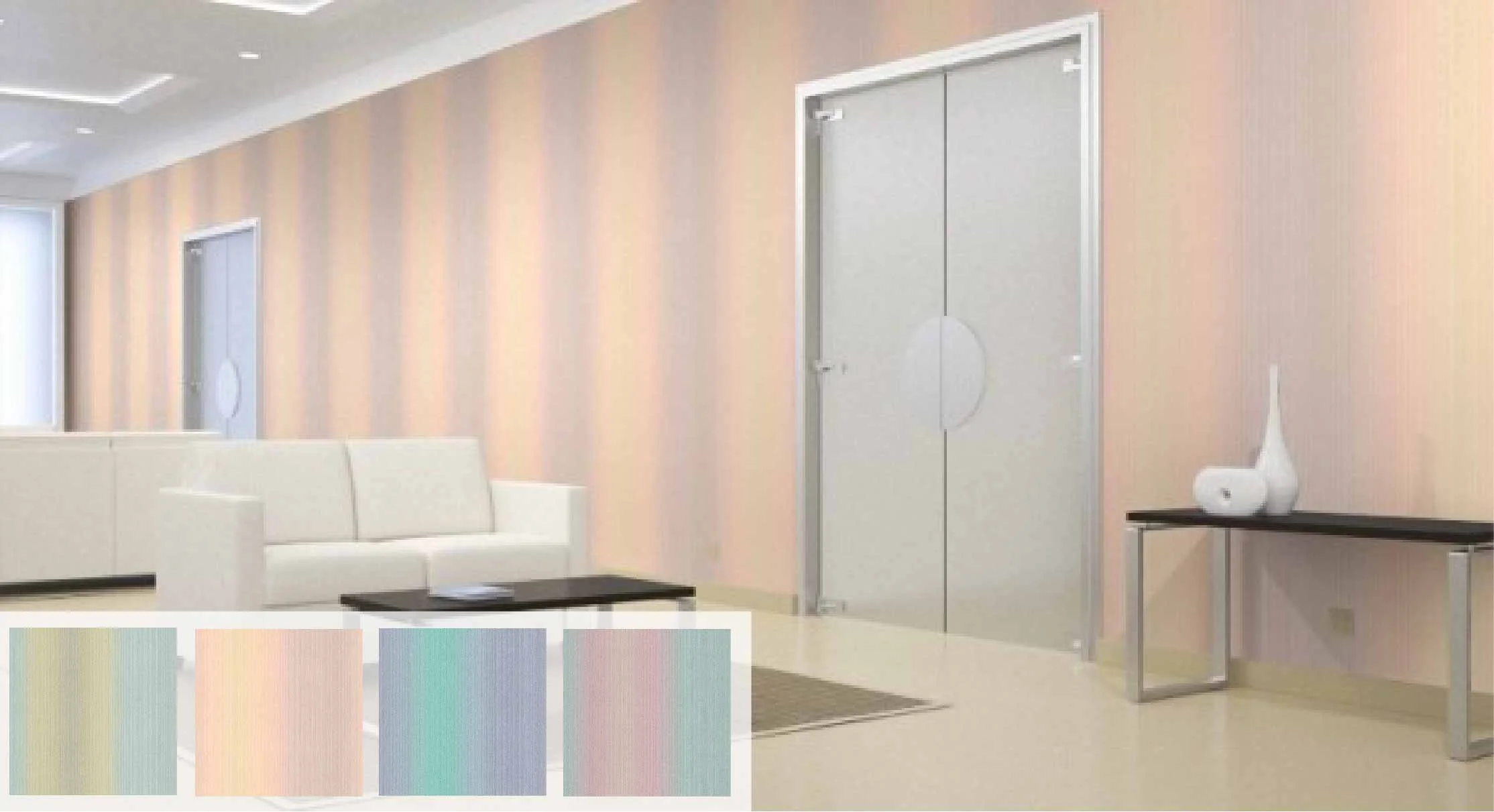 A subtle yet optimistic pattern, the pastel colors in Fizzle Graphic from Carnegie/ Xorel bring to mind scoops of creamy rainbow sherbet on a sunny day. 