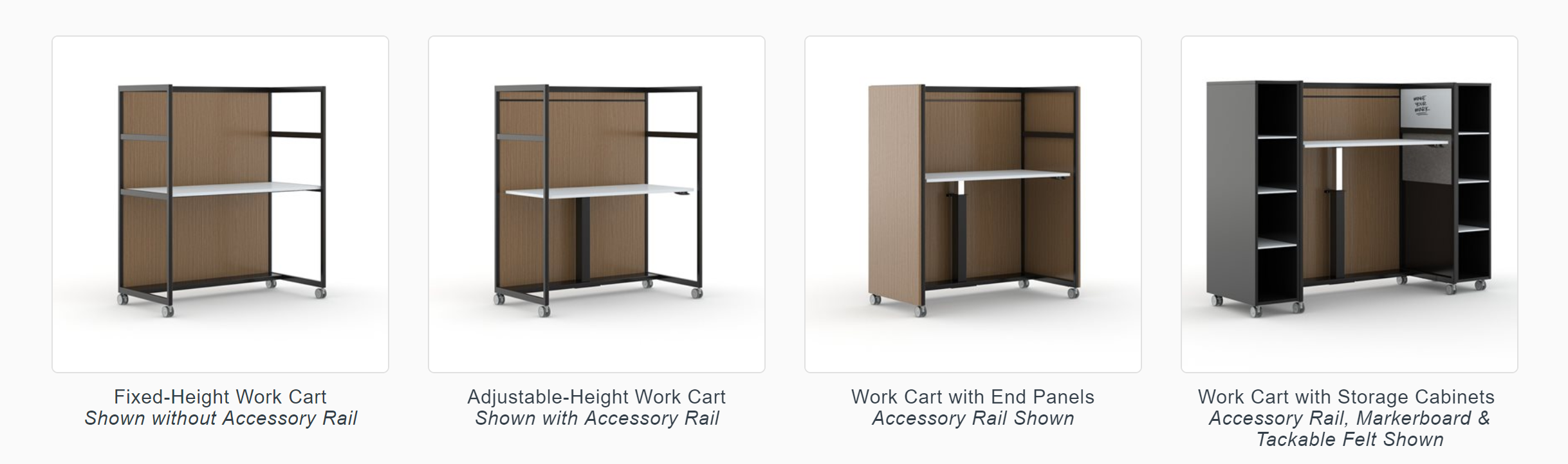 From a fixed-height surface to fully loaded, the KORE Work Cart offers a wide range of adaptability.