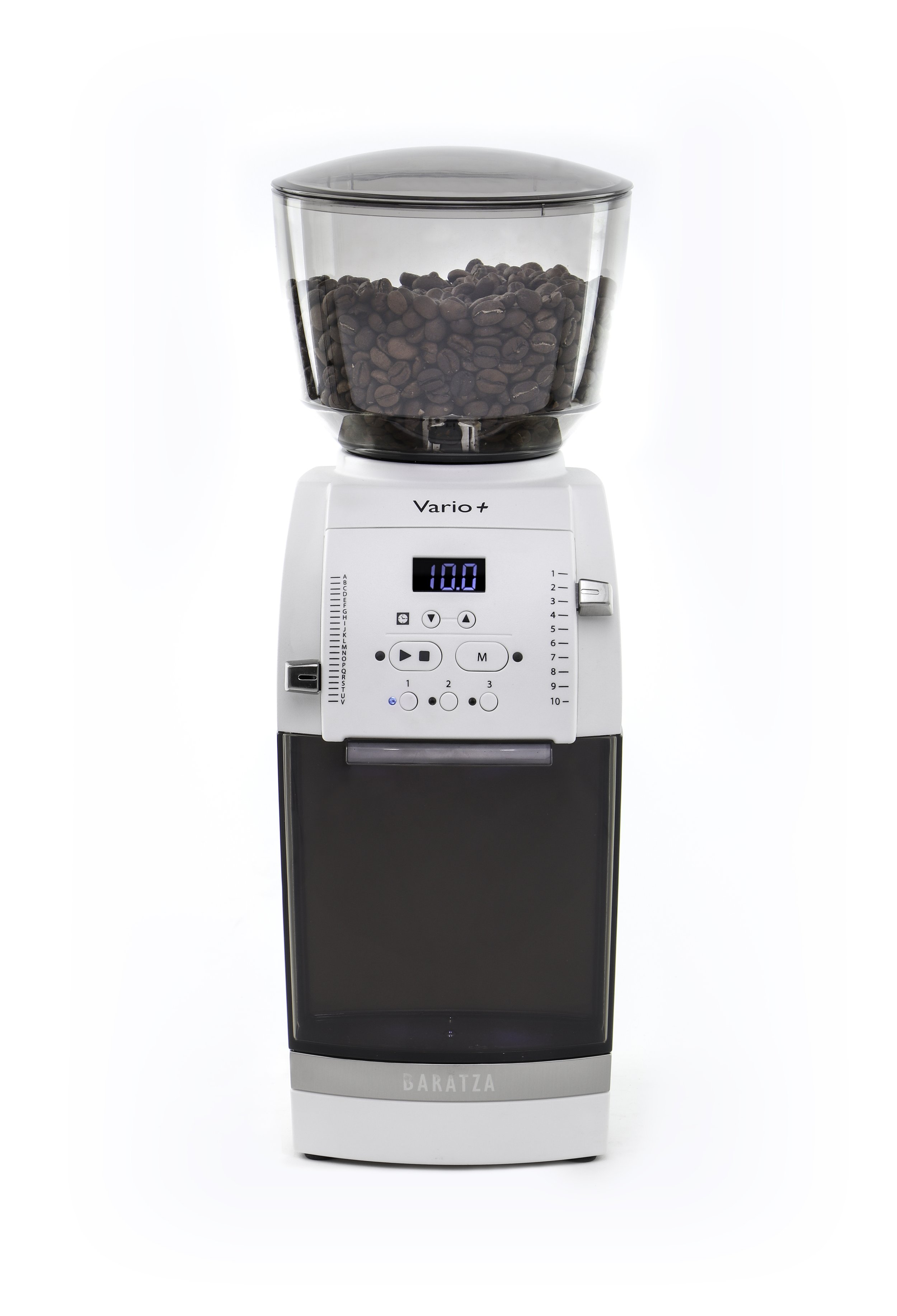 Zoomed in White Baratza Vario grinder from Elevator Coffee