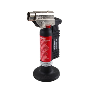 Spitfire Butane Torch Self Lighting. Child Proof Safety Lock System. Continuous flame button. Adjustable Flame. A maximum burn time of 45 minutes. Easy-adjust flame button. Easy to refill. Maximum temperature 2500°F.