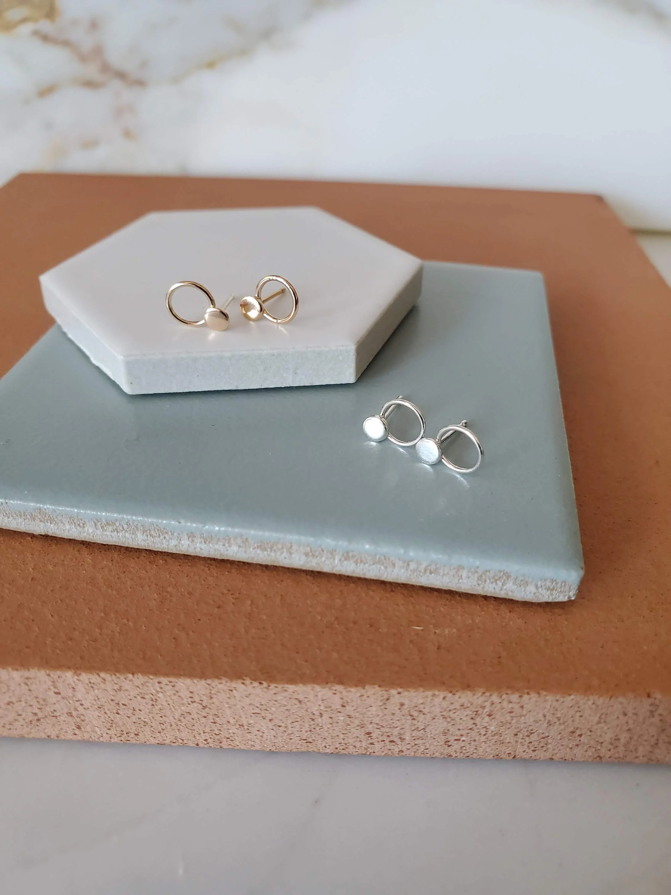 tiny geometric circle stud post earrings