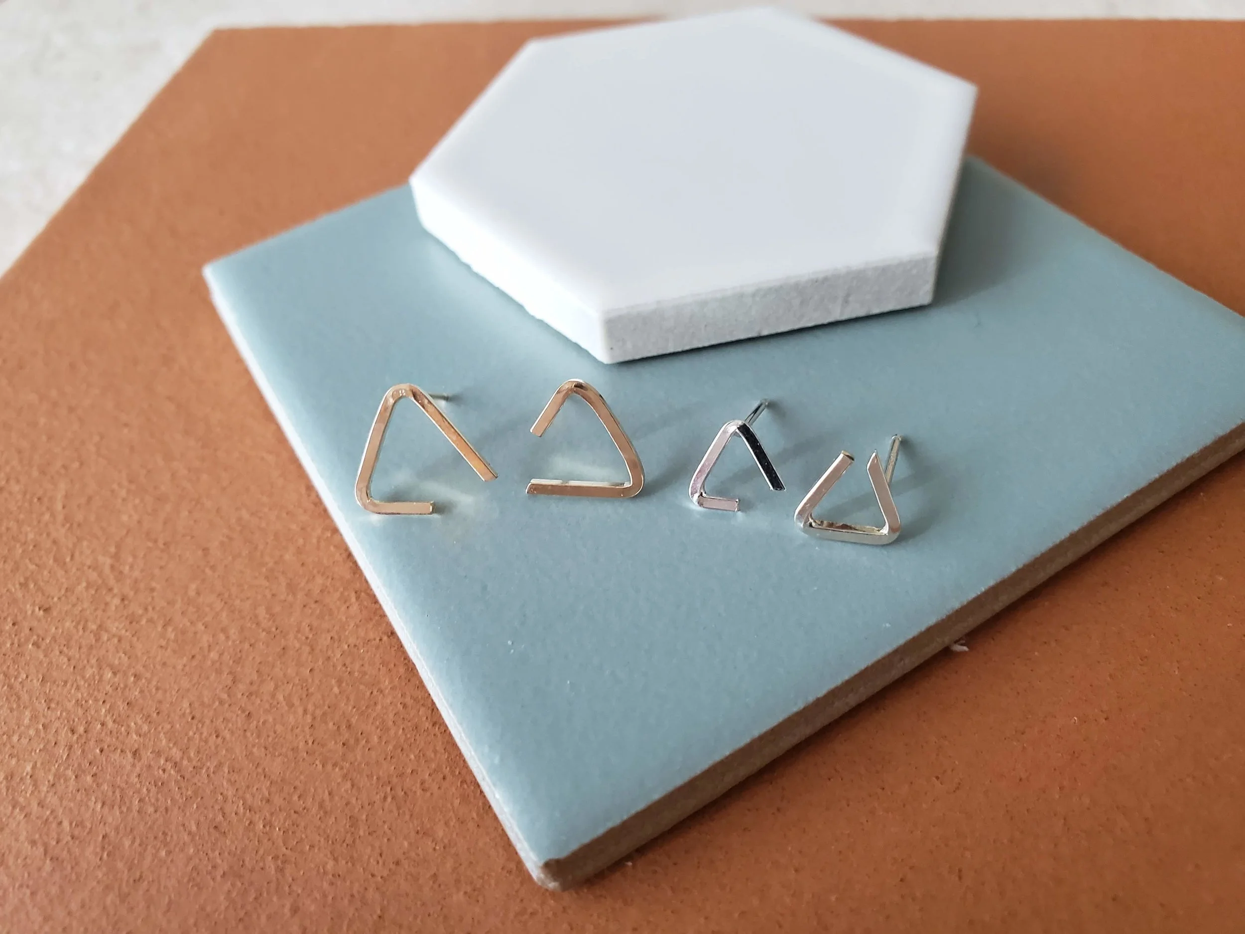 triangle sterling silver gold post stud earrings