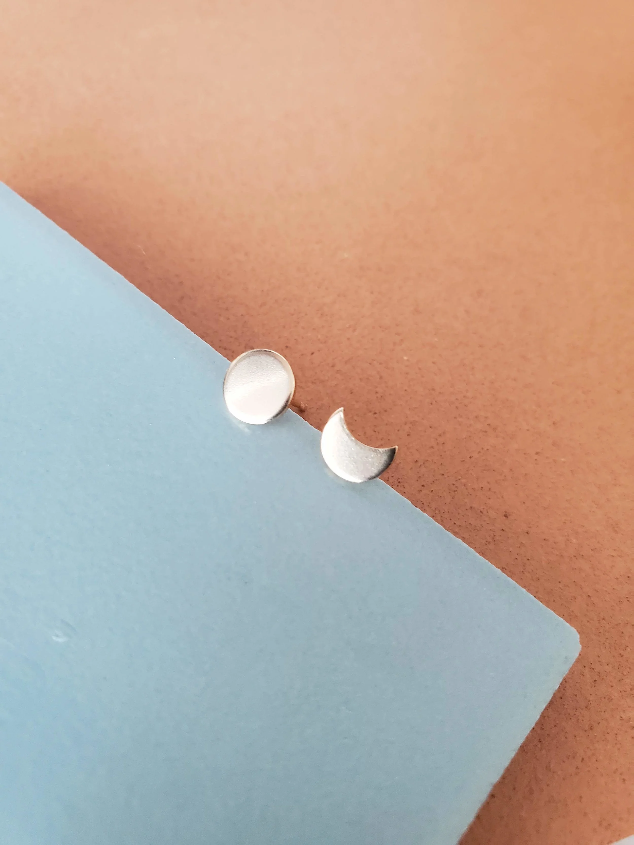 Sterling silver stud earring in moon or crescent moon earrings