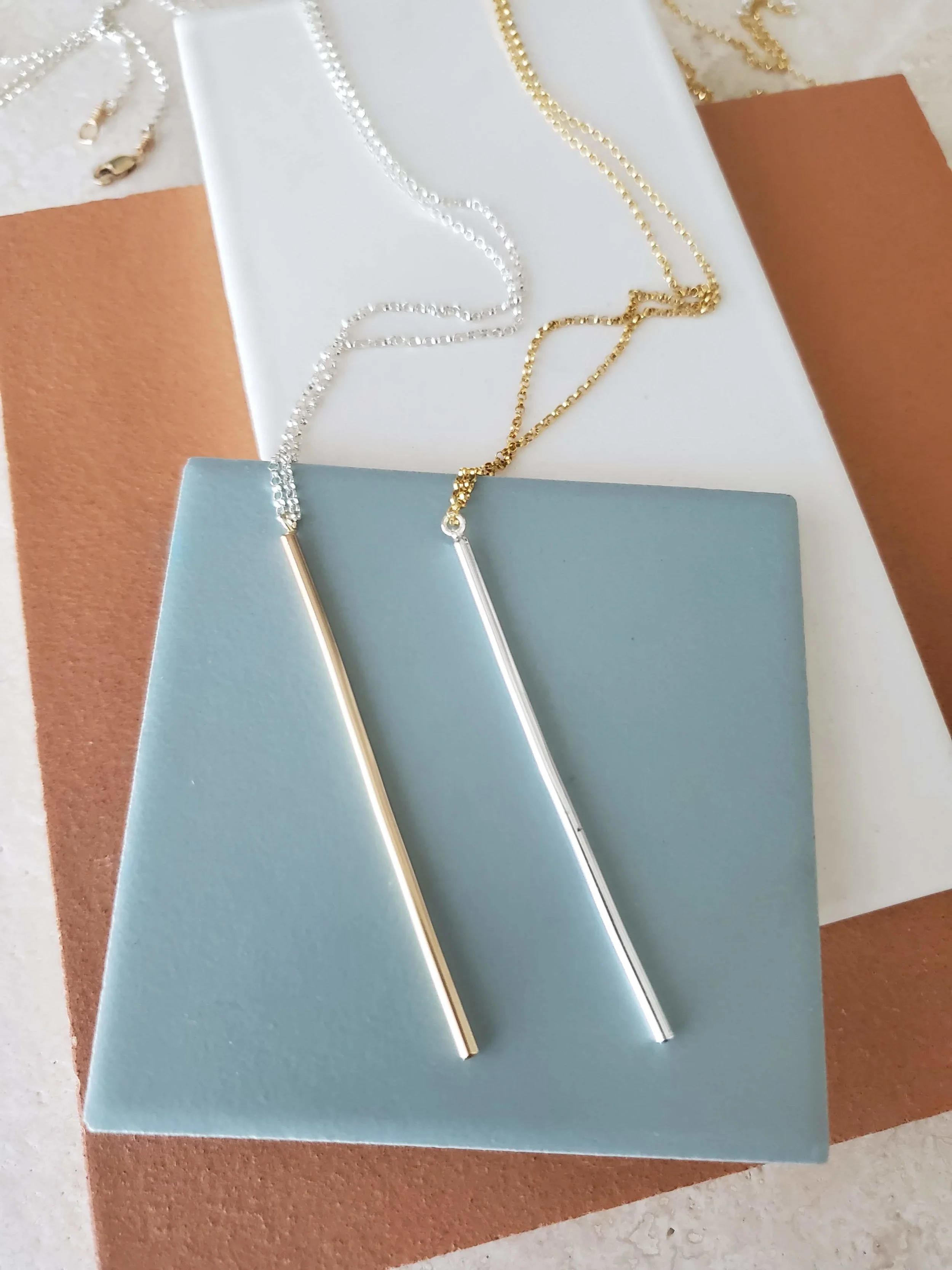Mixed metal extra long delicate necklace