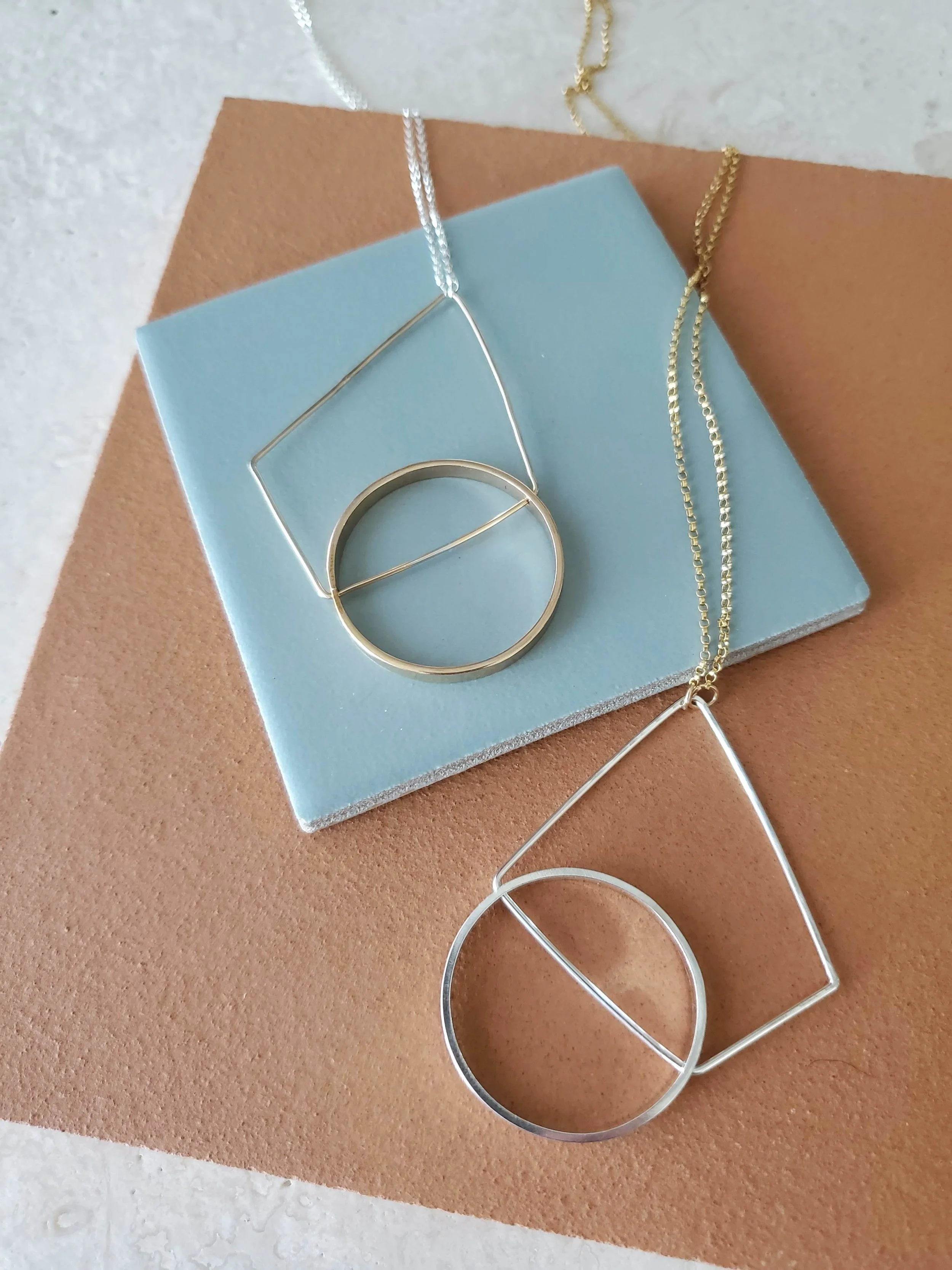sterling silver and 14k gold-filled mixed metal geometric necklace