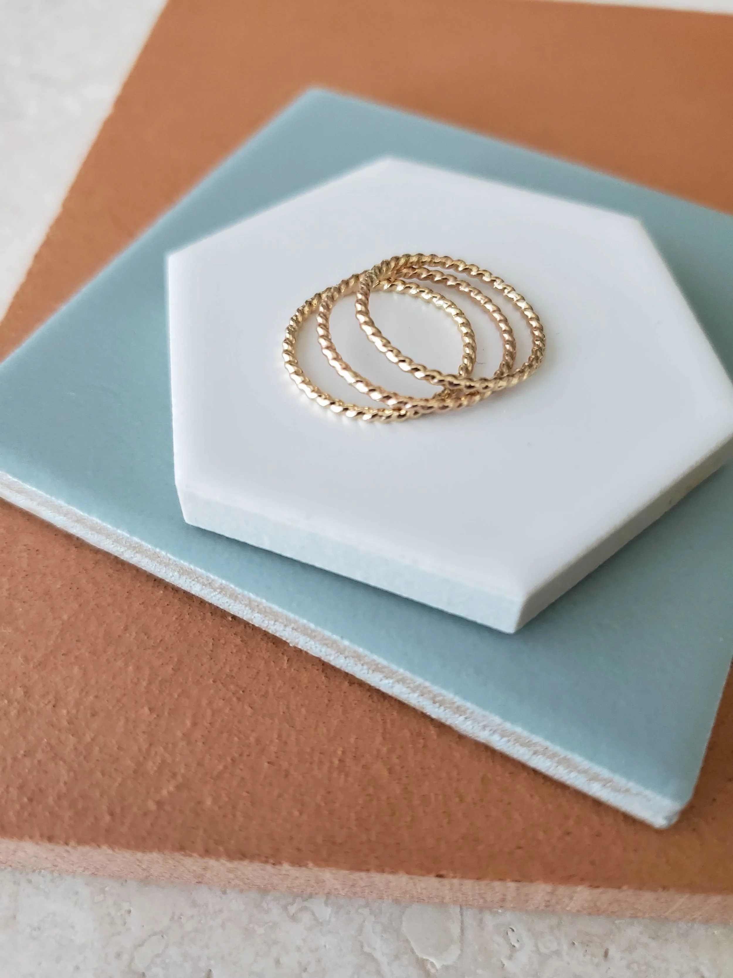 gold and silver twisted wire stacking rings