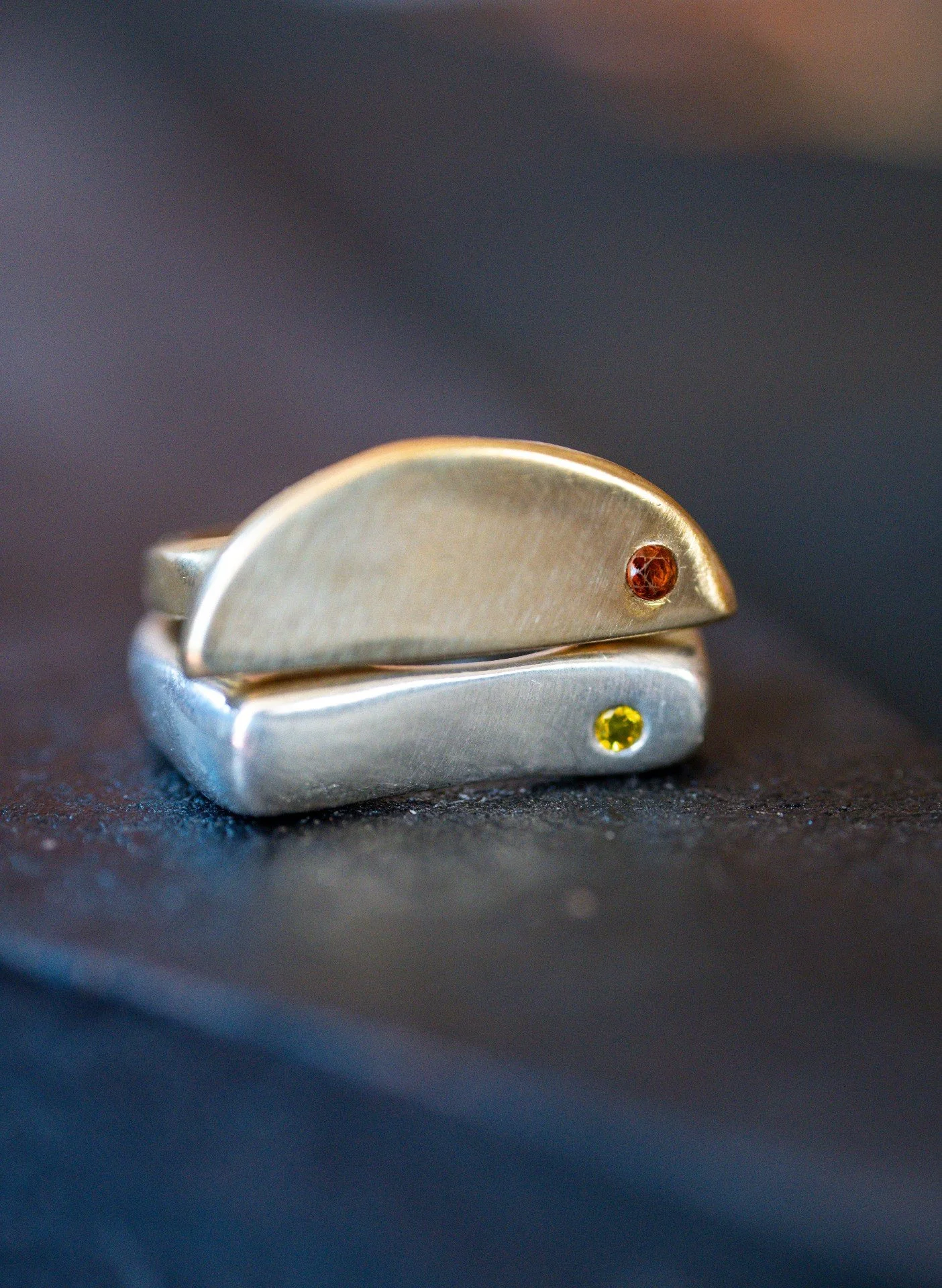 Your story, in a ring.

Halo is modern and half moon.
Aurora Borealis is soft, sculptural, a little nostalgic.
Daybreak is simple, rounded, made for stacking.

Add one to three birthstones and make it completely your own. 
Handmade, always.

#samanth