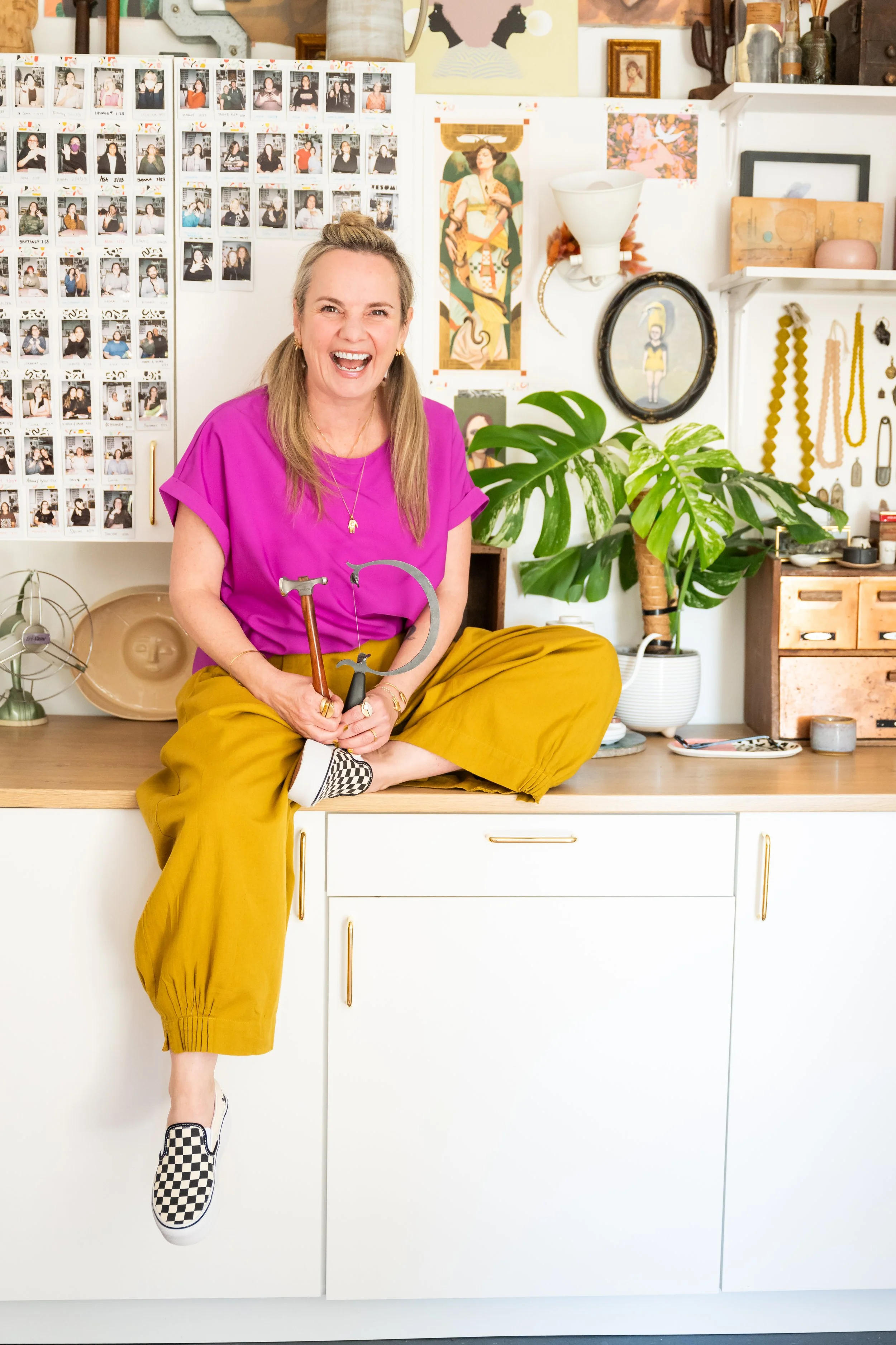 Samantha Slater, Seattle jewelry artist and teacher, working in her studio